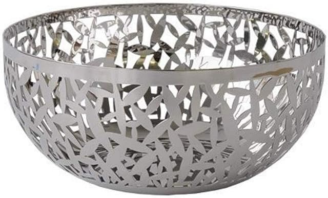 Alessi Cactus Decorated Fruit Bowl, 18/10 Stainless Steel, Mirror Polished, 21 cm