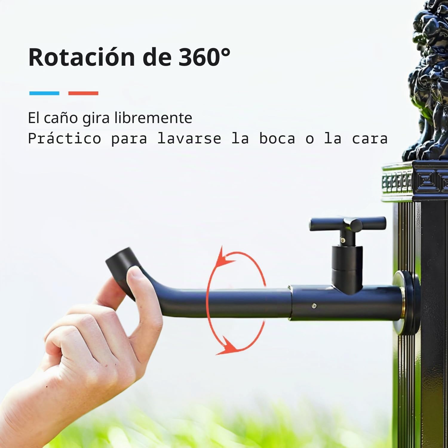 Grifo Mural de Agua Fría Negro, 23CM | Grifo lavabo de Pared de latón negro, giratorio 360°, G1/2, para jardín exterior baño cocina lavandería mop pool