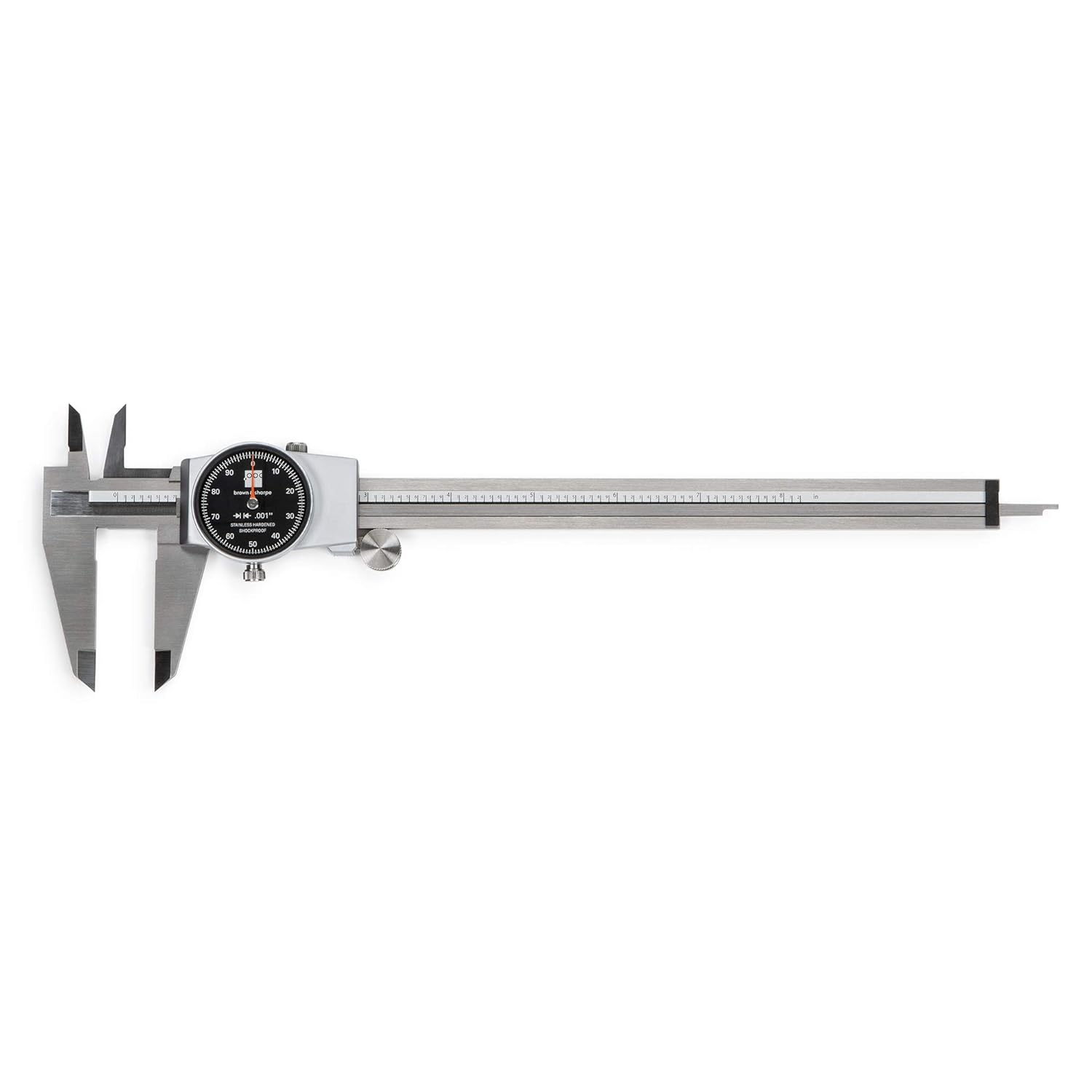 TESA Brown & Sharpe 599-579-8-5-1 Stainless Steel Dial Caliper, Black Face, 0"-8" Range, +/-0.001" Accuracy, 0.001" Resolution, Meets DIN 862 Specifications