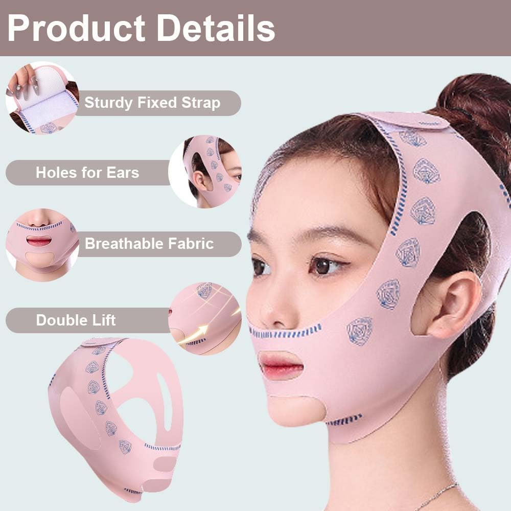 Reductor de Papada, Máscara Lifting Facial Reutilizable, Faja facial lifting, Cinturón Ajustable para Afinar el Rostro y Estilizar la Línea de la Mandíbula, Efecto V-Line y Reducción de Papada