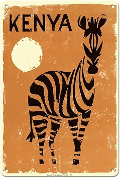 Pacifica Island Art Kenya Africa - Zebra - Vintage Travel Poster c.1960-8 x 12 inch Vintage Metal Tin Sign