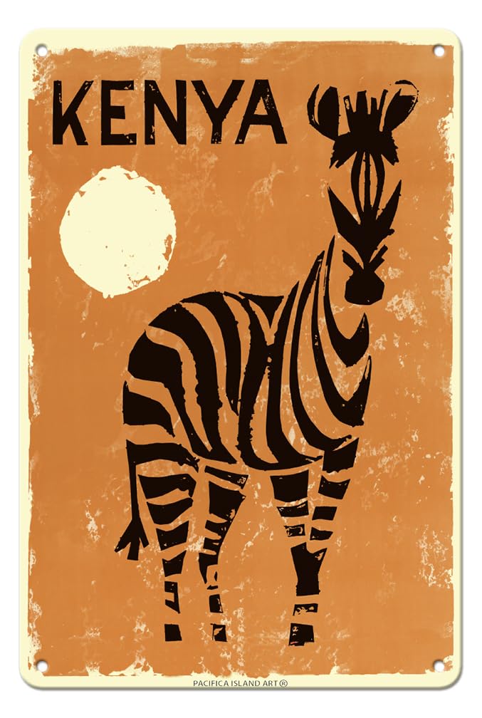 Pacifica Island Art Kenya, Africa - Zebra - Vintage Travel Poster c.1960-8in x 12in Vintage Metal Tin Sign