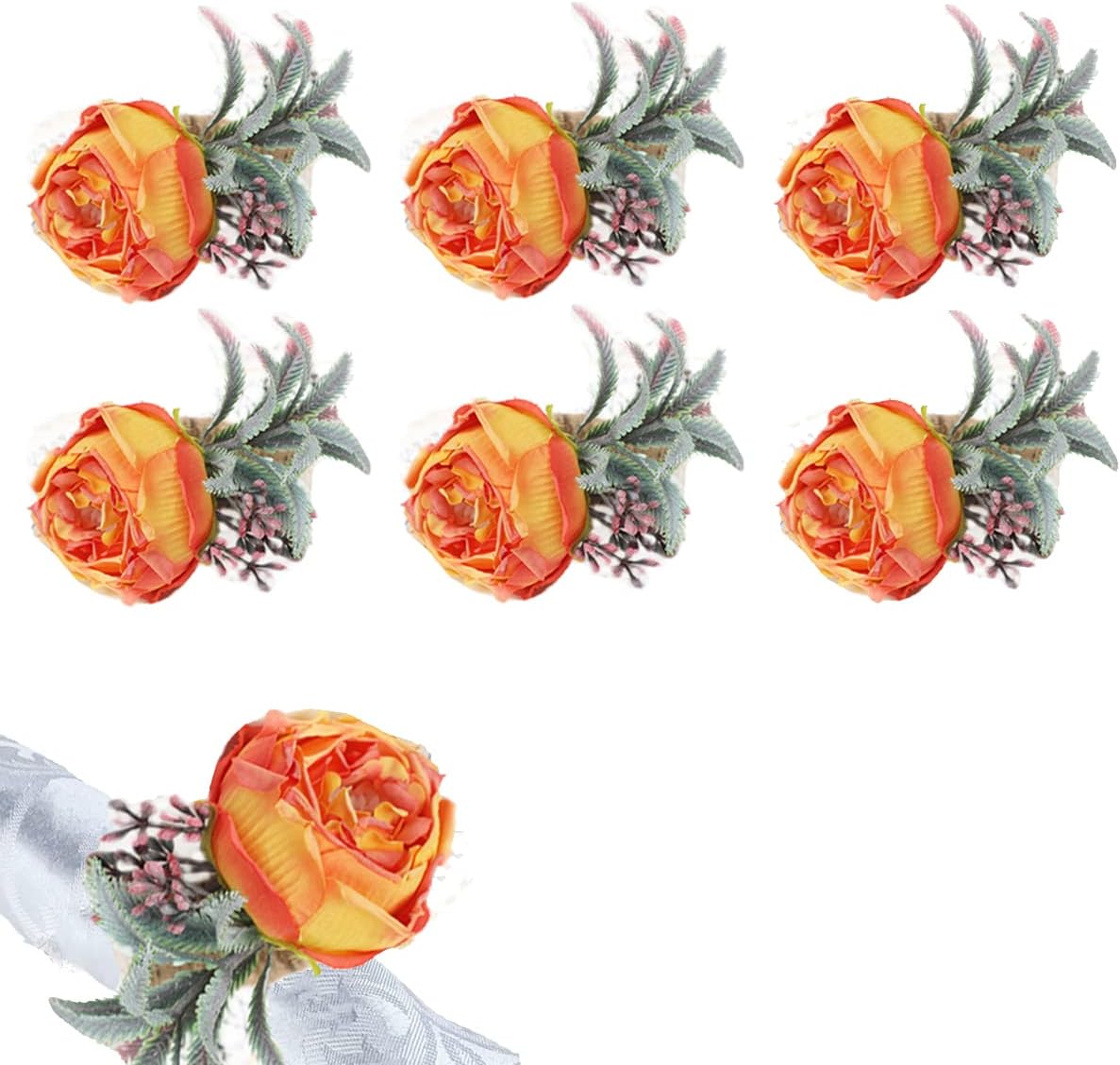 Set of 6 Napkin Rings Handicraft Flower Napkin Rings Spring Napkin Rings Leaves Rose