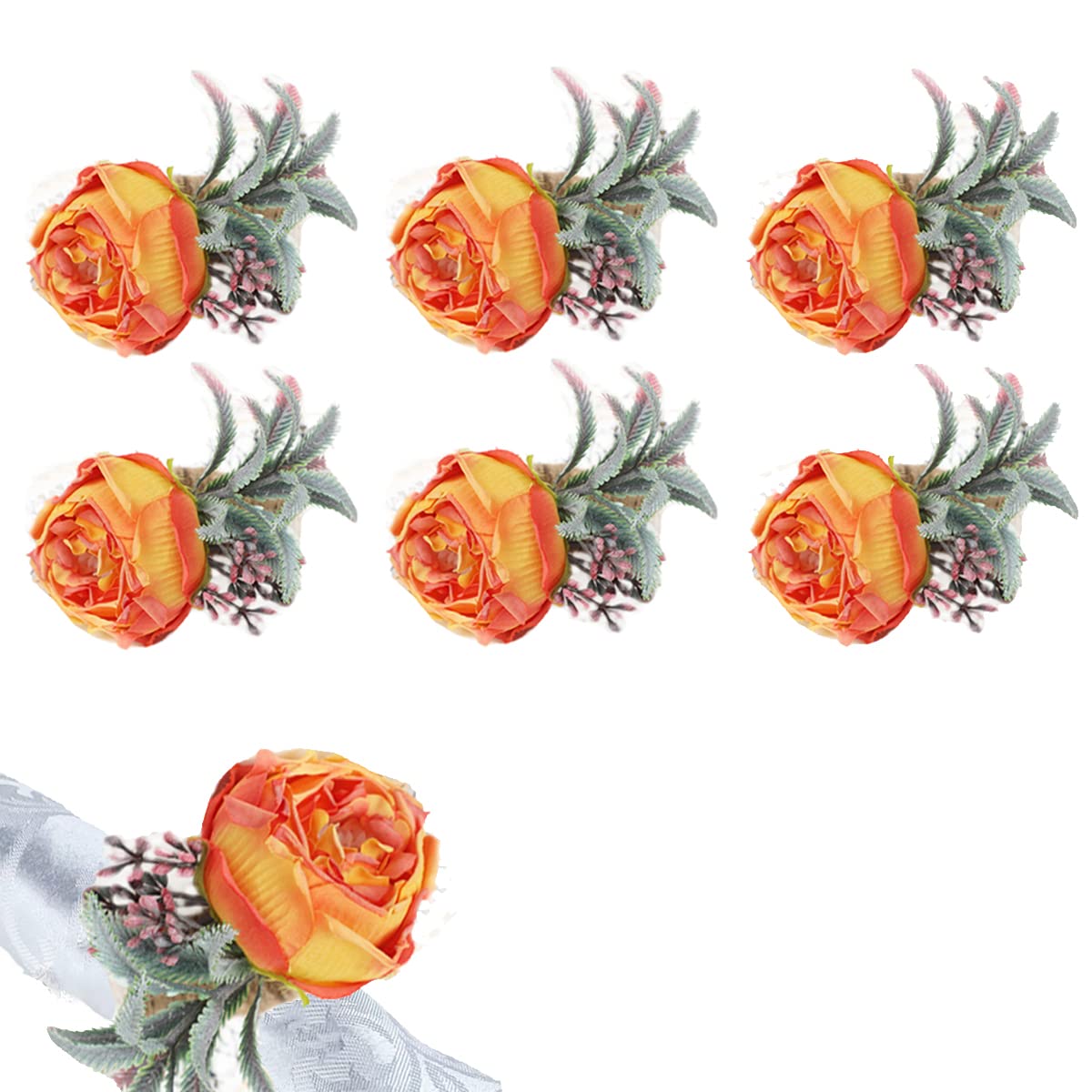 Jiamusi Set of 6 Napkin Rings Handicraft Flower Napkin Rings Spring Napkin Rings Rose Napkin Holders Vine Design Napkin Holder Rings Table Decorations