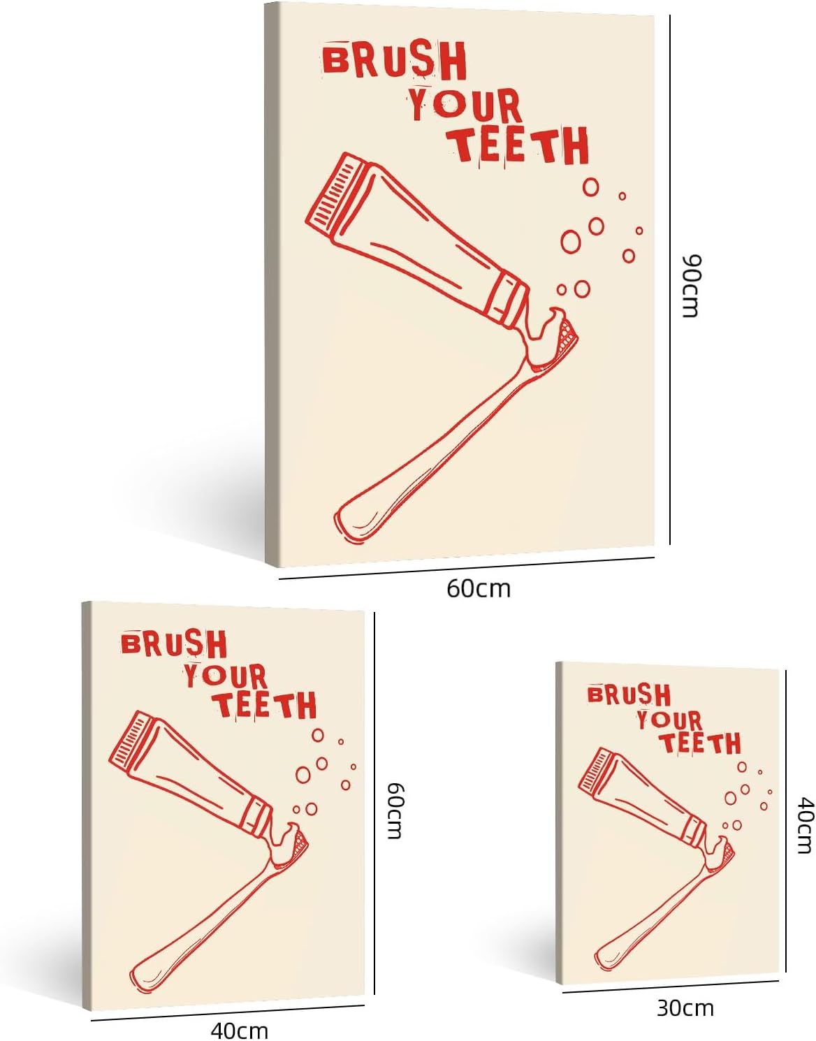 Vintage Trendy Bathroom Poster Brush Your Teeth Print Cute Bathroom Decor Funny Bathroom Trendy Home Decor Printable Wall Art Red Home Room Decor Aesthetics 16X24 in Wrapped Framed