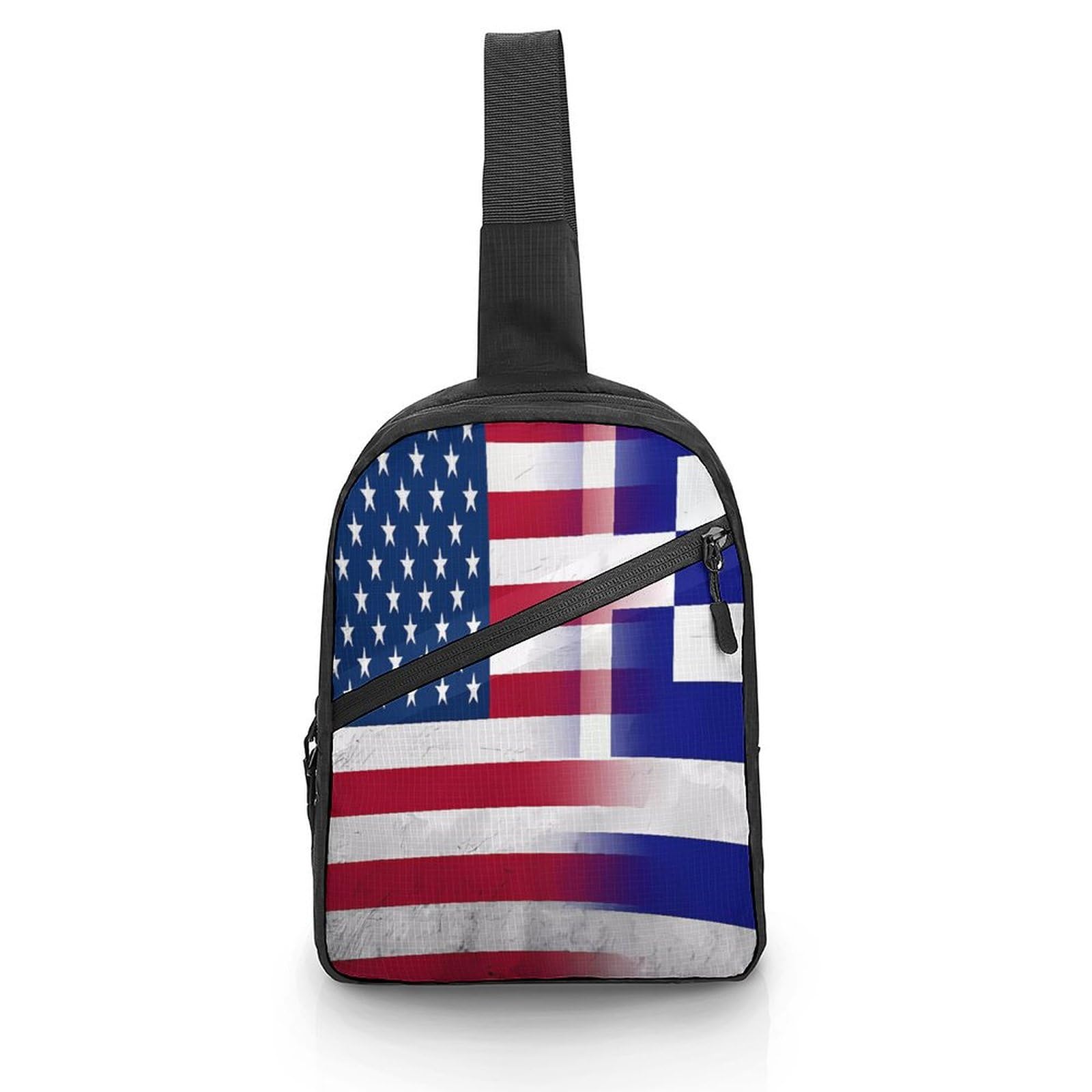 U.S. Greece Flag Chest Bag Foldable Crossbody Unisex Pack Travel Hiking Adjustable Shoulder Straps Sling Bags
