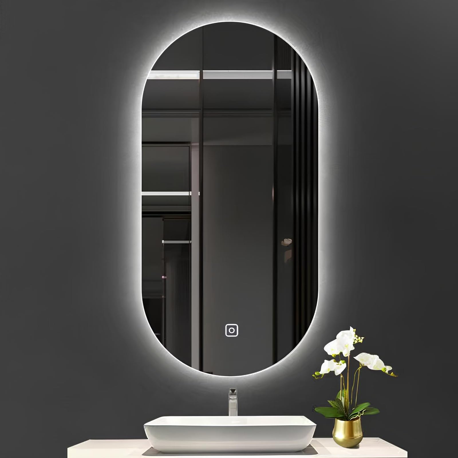 BKSXSOP Dimmable Backlit Bathroom Mirror with 3 Color Modes, Anti-Fog, Oval Design, IP54 Waterproof, High CRI > 90, 50x80cm Wall for Modern Bathrooms