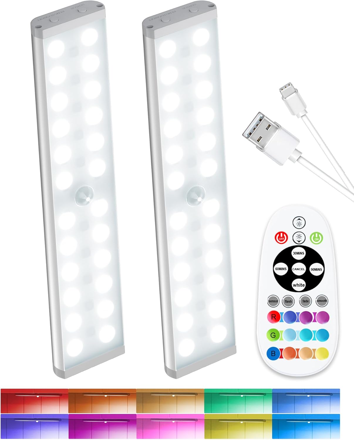 SZOKLED Motion Sensor Under Lights, 58LED RGB Closet Lights