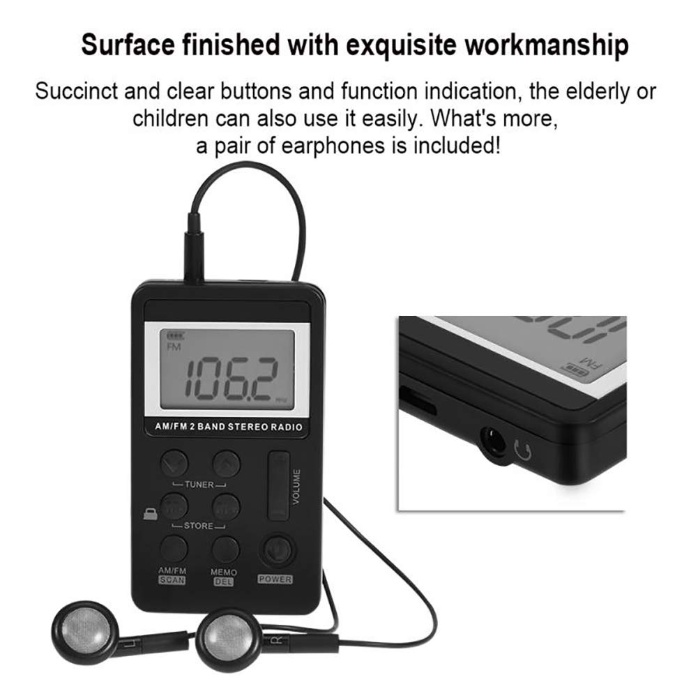 C- Mini Radio Receptor de Radio de Bolsillo estéreo Am/FM de Doble Banda portátil con Pantalla LCD y Auriculares y batería Recargable para Caminar, Trotar, Hacer Ejercicio,Blanco