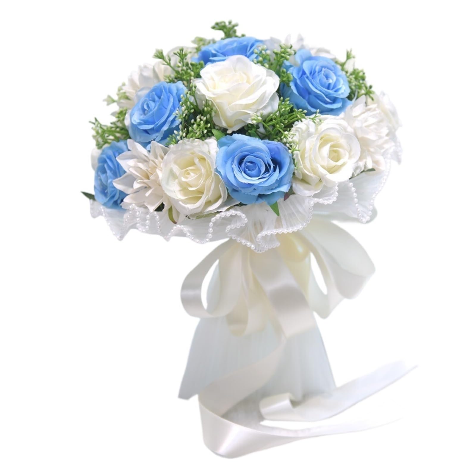 NDLHXKFRP Wedding bouquets for brides and bridesmaids, Artificial Wedding Bouquet Multicolor Silk Rose Peony Dahlia Bride Bridesmaid(Blue)