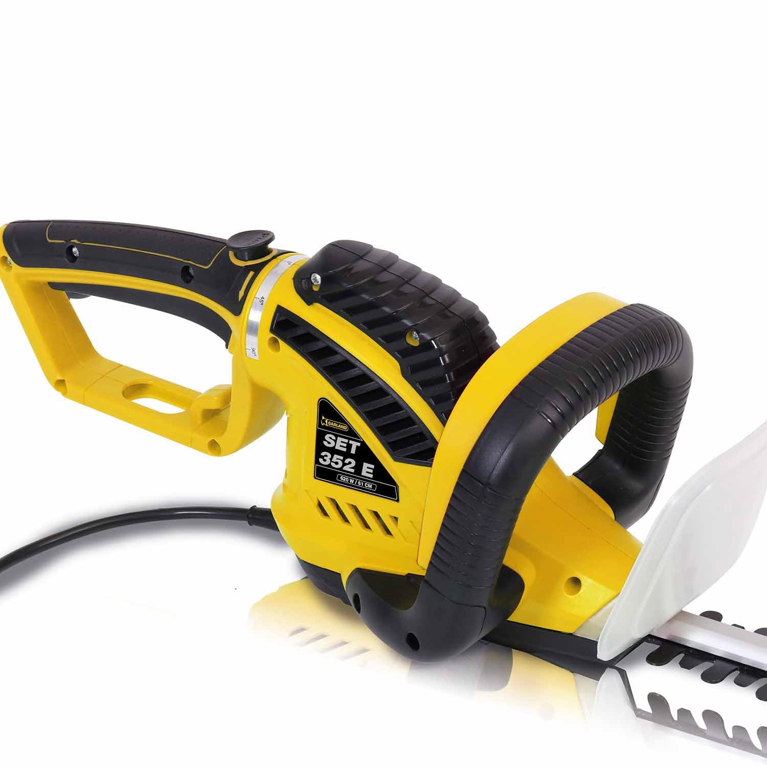 GARLAND Set 352E-V20 Cortasetos eléctrico 620W Cuchilla 55 cm | 620W • Cuchilla de 55 cm • Separación entre dientes 20 mm • Asa giratoria 90° • Peso 3,3 kg