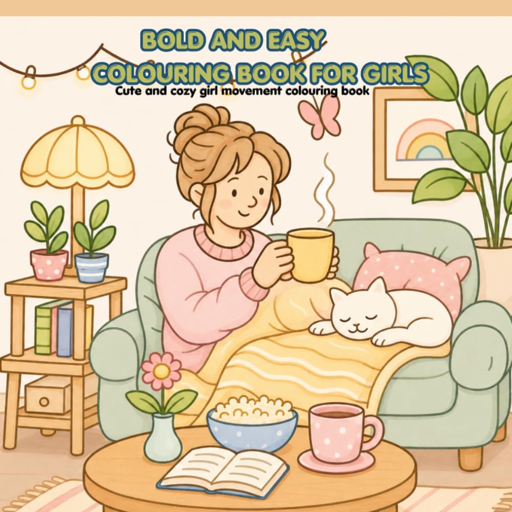 BOLD AND EASY COLOURING BOOK FOR GIRLS: Cute and cozy girl movement