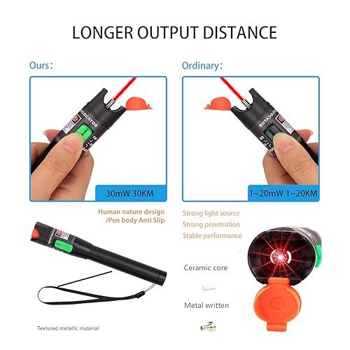 Miniatura 15 de Kit de localizador de fallas visuales de 50 KM con conector universal de 0.098 in adaptador FC macho a LC hembra, pluma de luz roja VFL para prueba