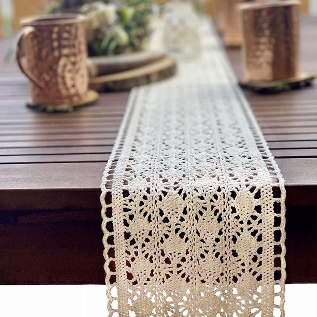 Table Runner Macrame for Wedding in Beige Creamtable Runner,Vintage Crochet Rustic , Wedding