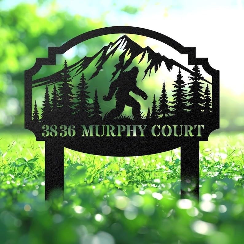 Personalized Bigfoot Address Sign - Custom House Number Plaque, Durable Outdoor Yard Sign, Rustic Home Decor, Street Number Display. (Bigfoot Address)