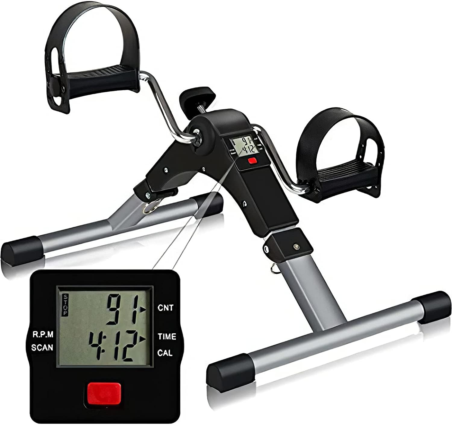 New Mini Exercise Cycle Pedal Exerciser Under Desk Peddler with Adjustable Resistance and Digital Display Leg and Arm Fitness Equipment for Home Gym (Black)-image-6