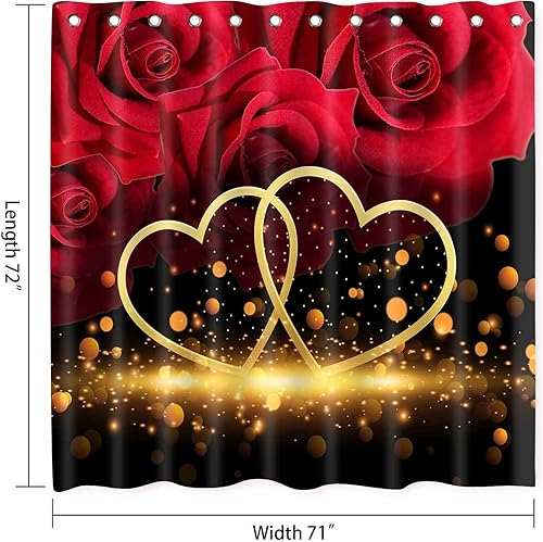 Miniatura 2 de GURETER YLXTGU137 - Cortina de ducha para el día de San Valentín diseño de corazón dorado juego de cortina de ducha romántica 12 ganchos impermeable