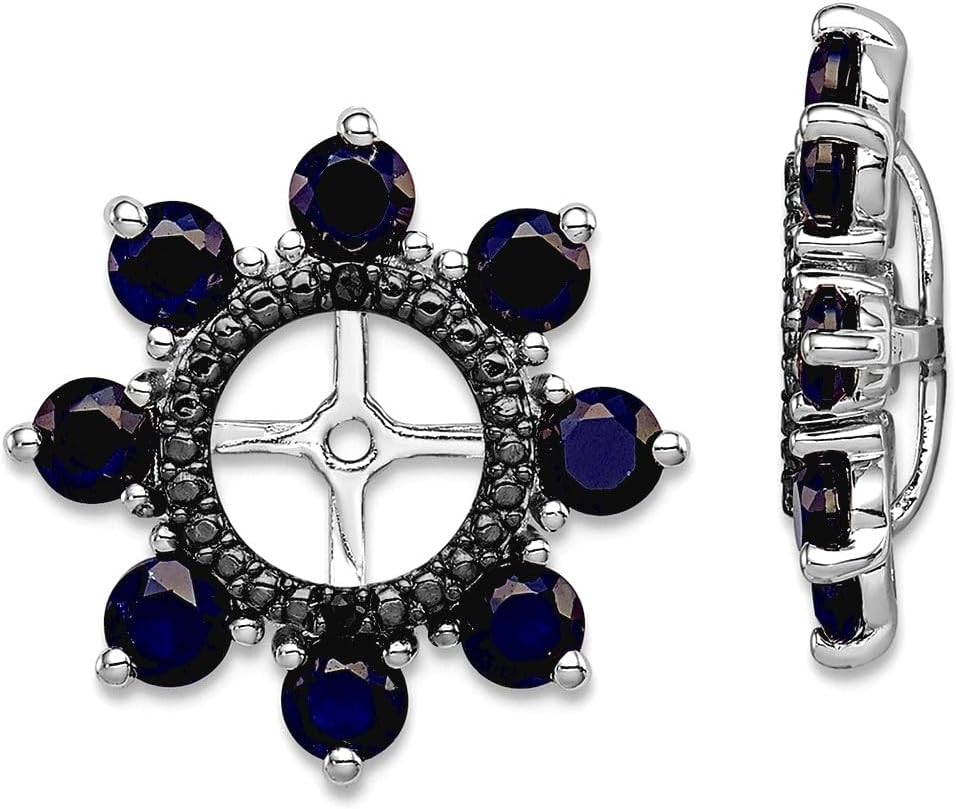 925 Sterling Silver Created Blue Sapphire and Black Sapphire Earrings Jacket 17x17mm Wide Earring Jacket for Women