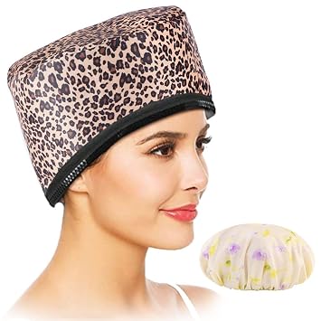 110V Electric Hair Cap Thermal Cap Hat Hair Thermal Treatment Cap with 2 Mode Temperature Control For Hair Spa Home Hair Thermal Treatment Nourishing Hair CareLeopard print