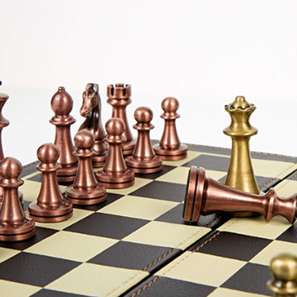 MYBA Schachspiel Schach Holz/Leder Schachspiel mit Schachfiguren, Klappspielbrett mit Aufbewahrung, Schach für Reisespiele Spielzeug Geschenk Geschenk (Color : B)