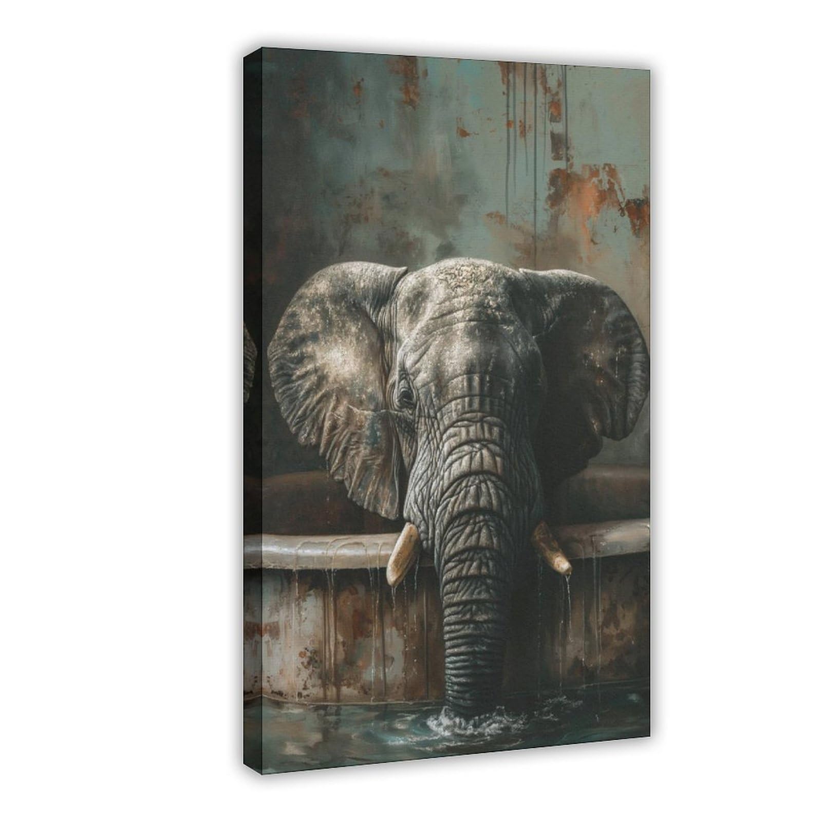 Bareronor Bathroom Elephant Poster Canvas Poster Bedroom Decor Landscape Office Room Decor Gift 24" L X 36" W