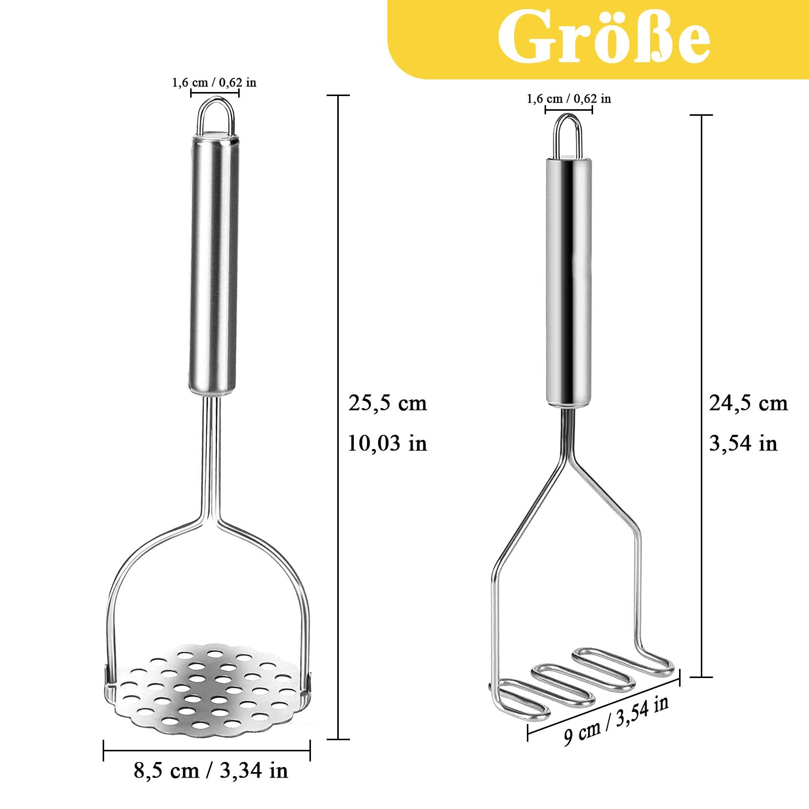 Presse-purée lot de 2 en acier inoxydable pour légumes et fruits