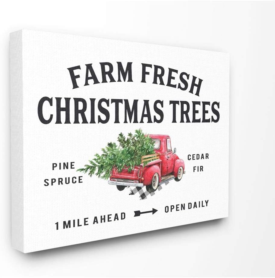 Stupell Industries Farm Fresh Christmas Trees Red Truck Holiday Word Design Canvas Wall Art, 36 x 48, Multi-Color