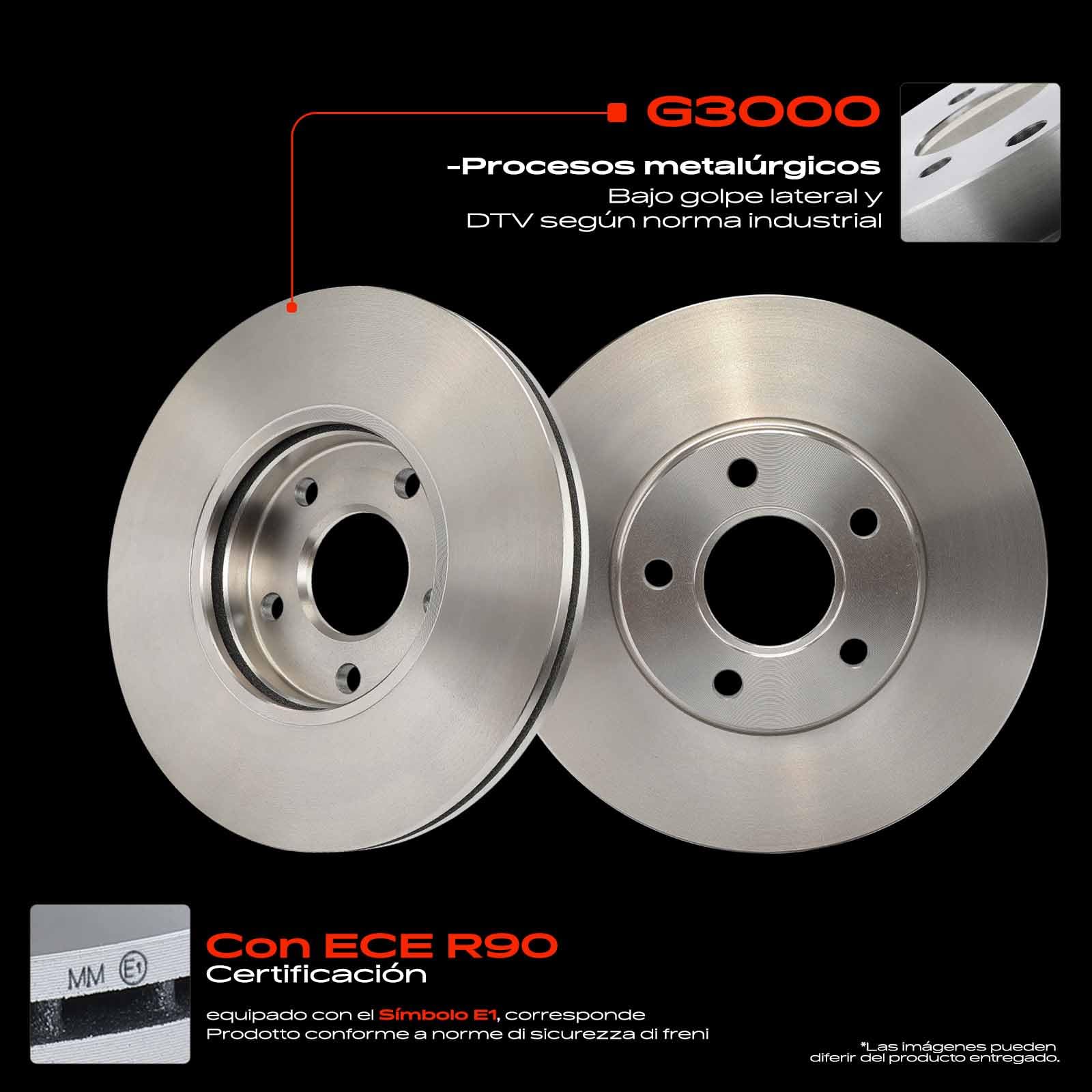Frankberg 2 discos de freno 4 pastillas de freno | 2M5Z2001A5; Compatible con: Transit Connect P65 P70 P80, Tourneo Connect