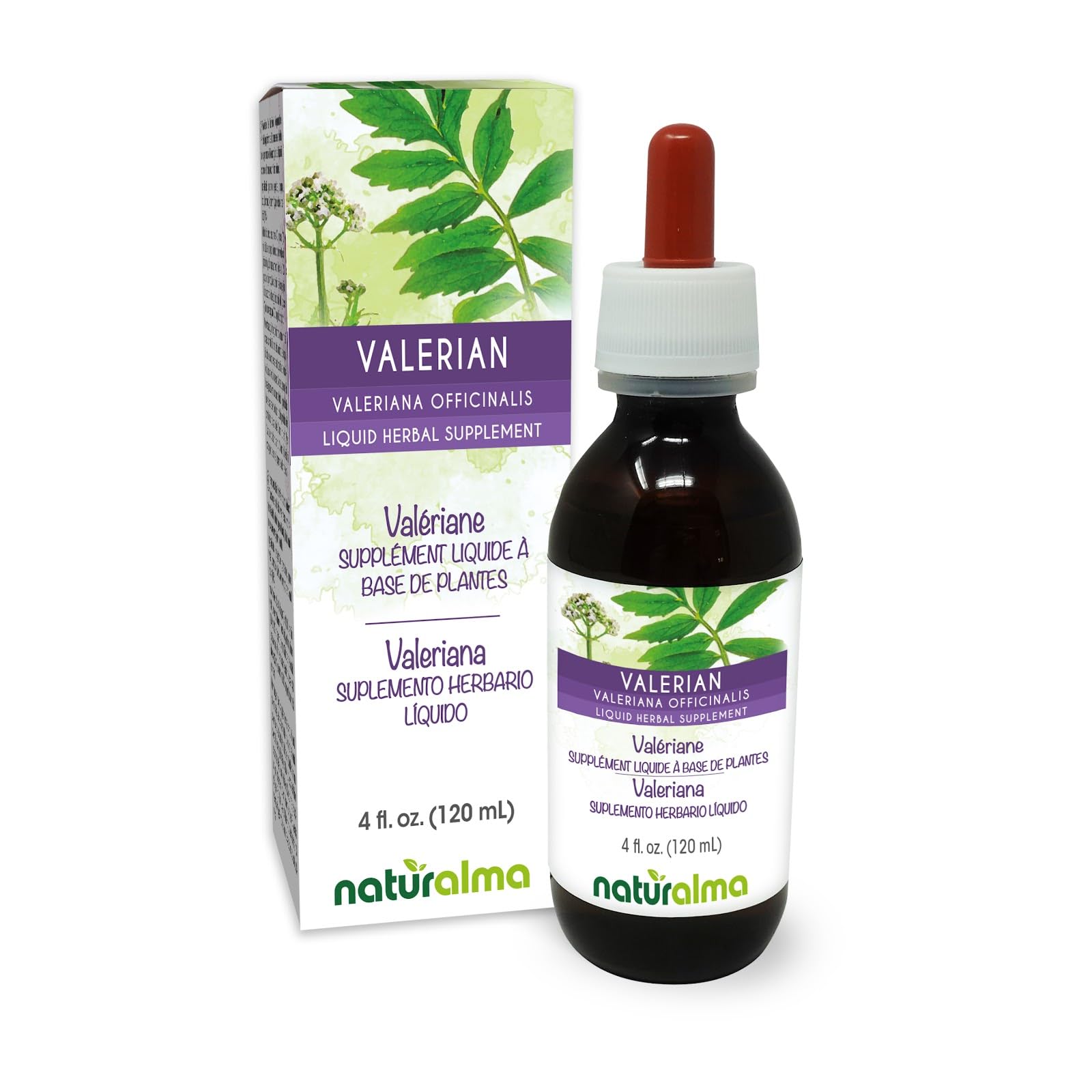 Naturalma Valerian (Valariana officinalis) Root Alcohol-Free Tincture - 4 fl oz Liquid Extract in Drops - Herbal Supplement - Vegan 4 Fl Oz (Pack of 1)