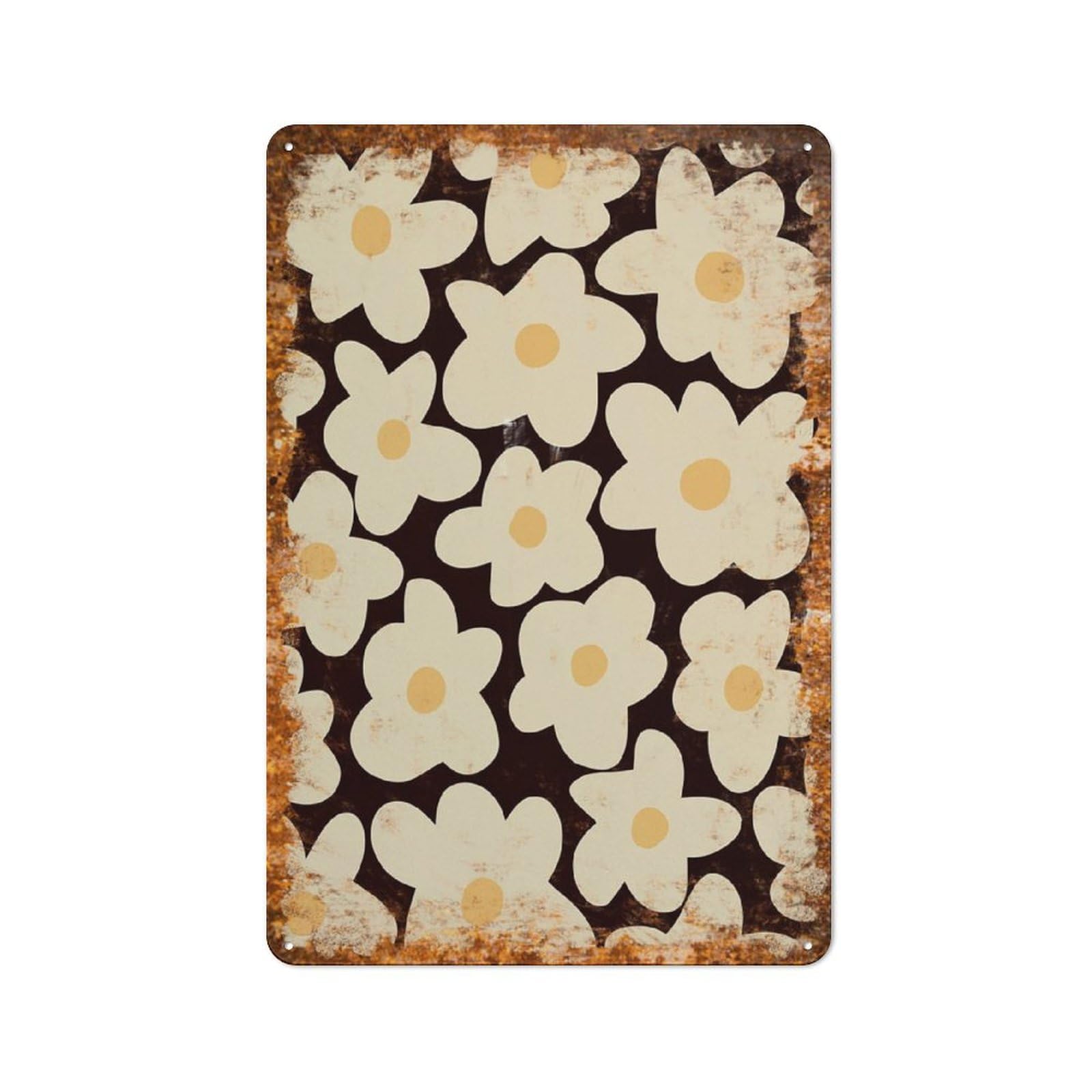 peiyeety Metal Tin Sign Black And White Daisy Pattern Vintage Rustic Wall Art Kitchen Bathroom Bedroom Living Room Cafe Farmhouse Office Garage Home Bar Laundry Room Porch 8x12 Inch