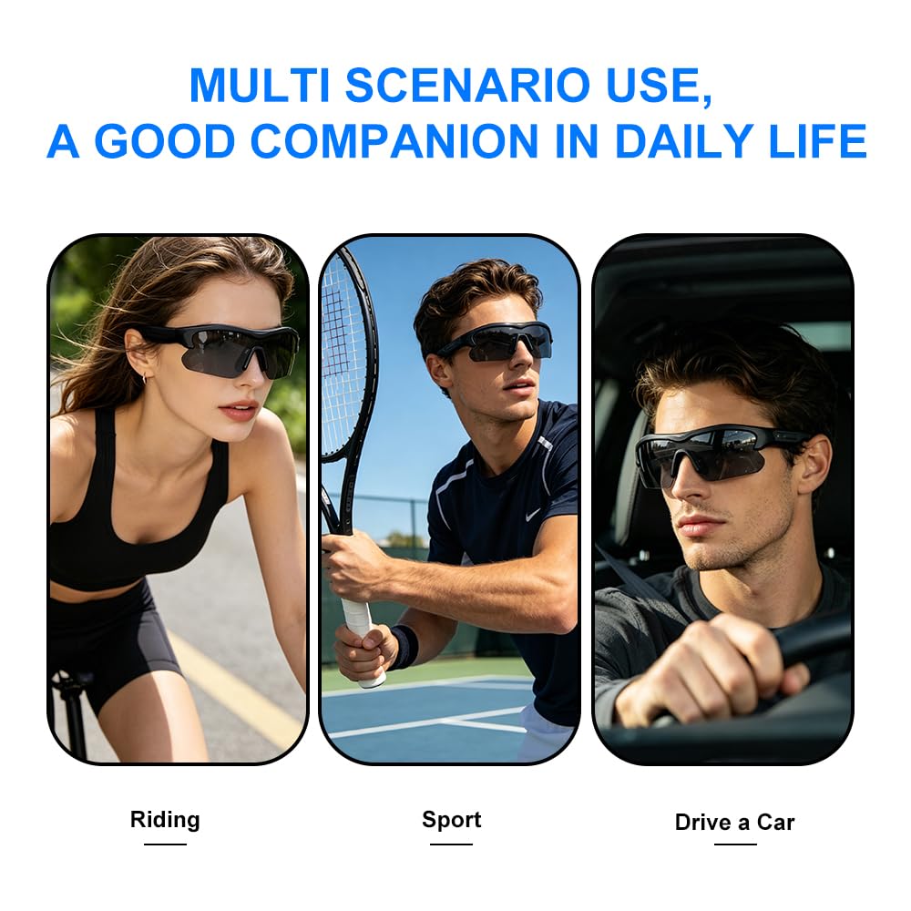 Smart Audio Gafas de Sol 5.2 Bluetooth Inalámbricas,Gafas Inteligentes | Auriculares Abiertos, Protección UV, Navegación por Voz, Adecuado para Deportes al Aire Libre, Correr y Ciclismo