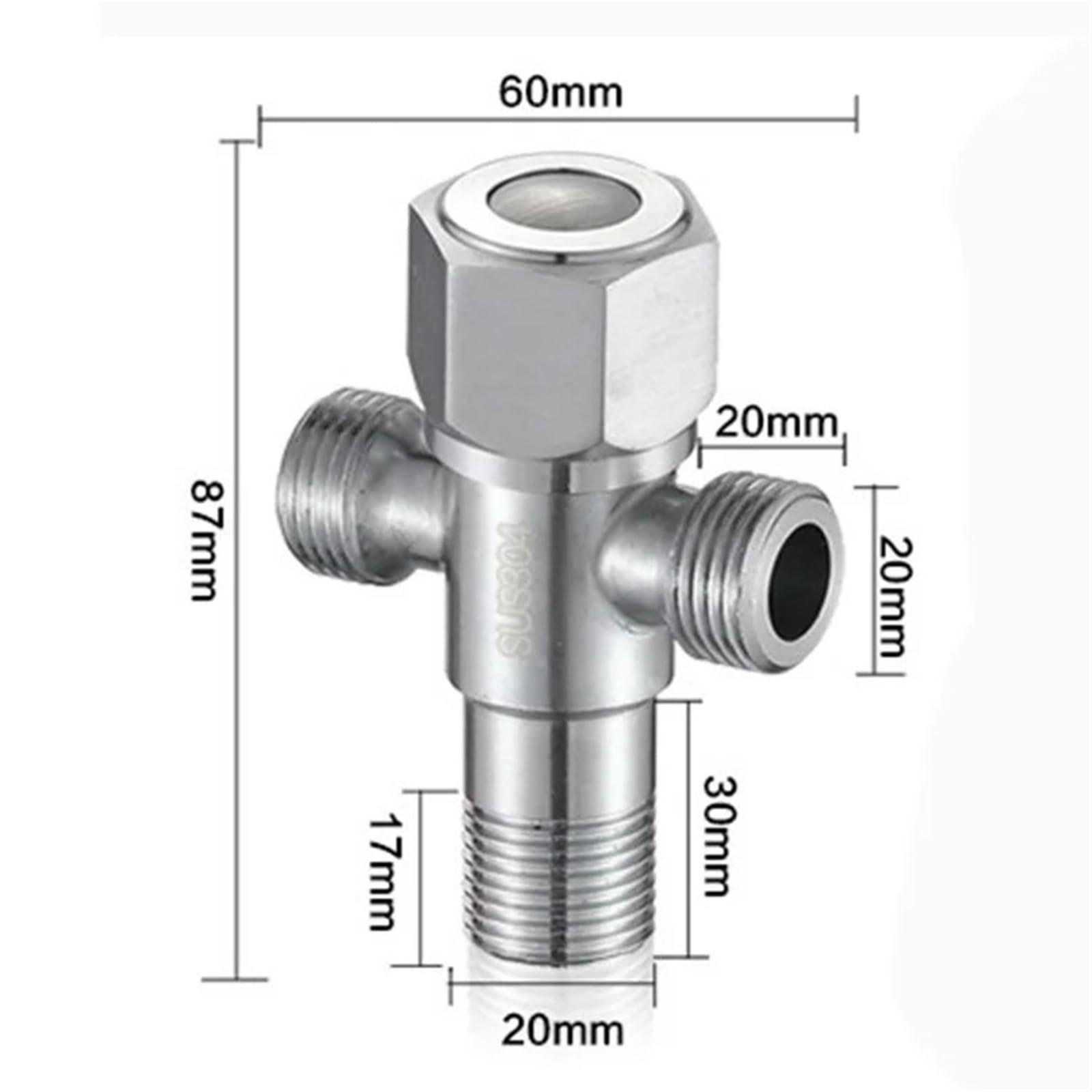 Válvula de baño acero inoxidable, válvula ángulo bidireccional, entrada agua rosca G1/2, accesorios for grifos, 2 uds para bafieras y duchas