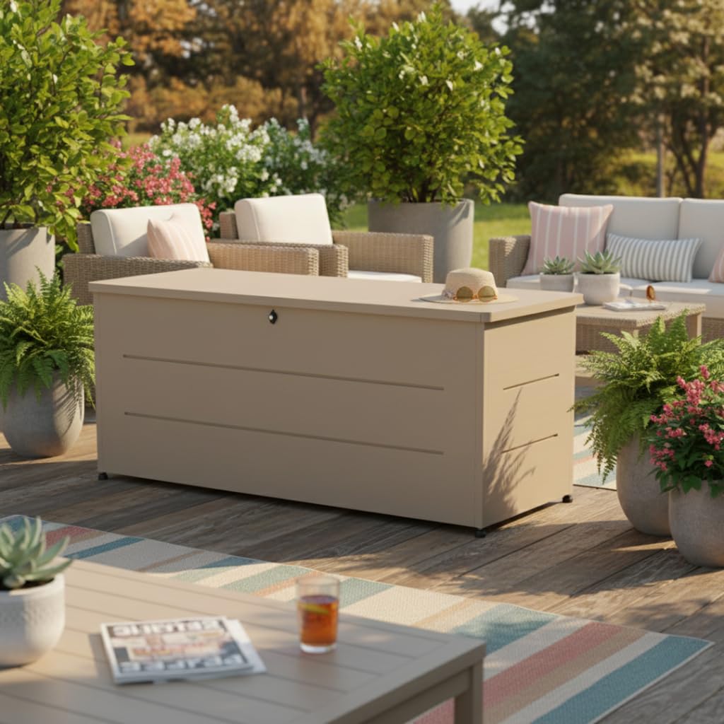 Coffre de Jardin 800L Taupe | Rangement Extérieur, Acier Galvanisé