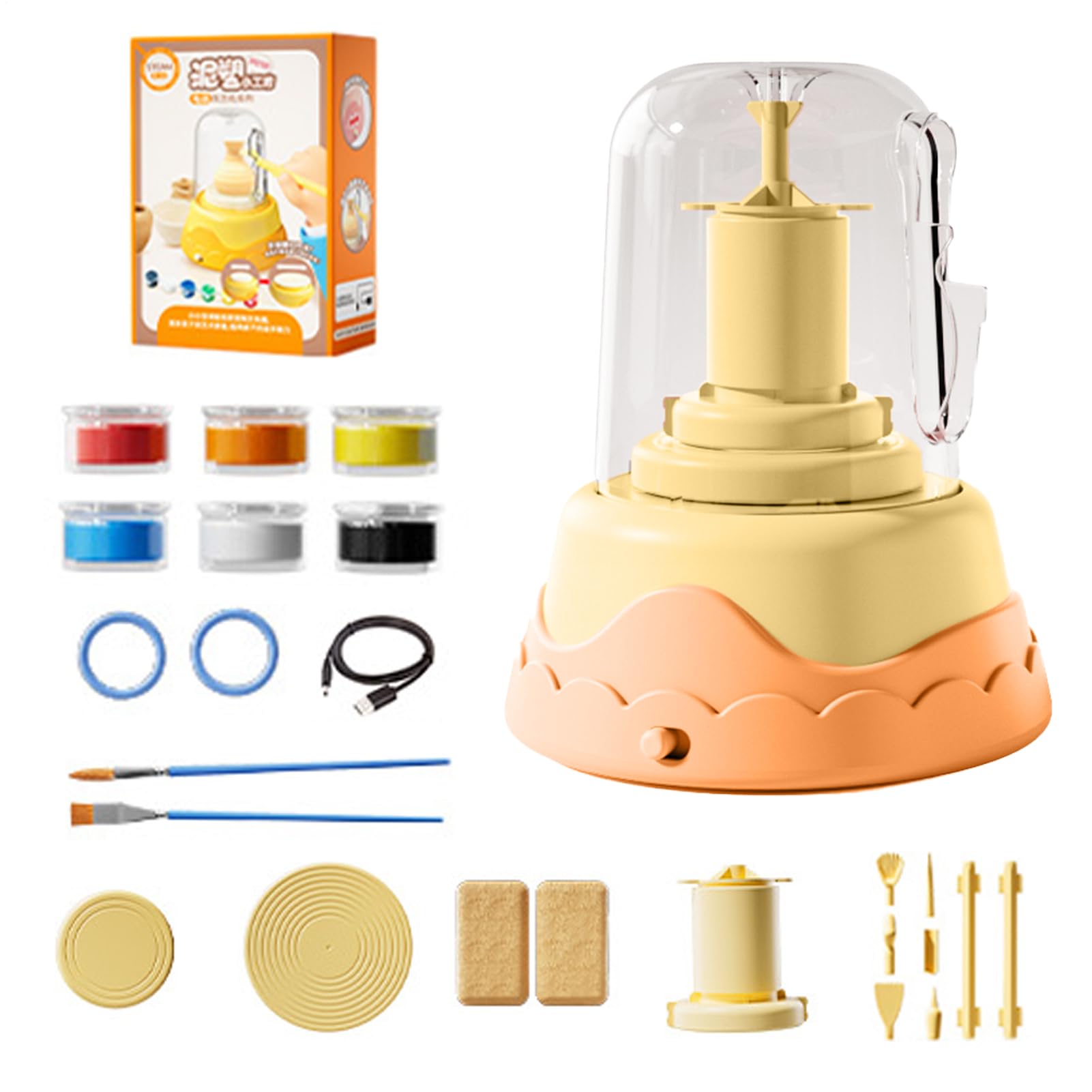 Pottery Kit, Clay Wheel, Air Dry Sculpting Set, Handmade Ceramics Tools, Beginner Craft Supplies for Adults and Kids, Creative Art Project, Studio Activity 5.12x5.12x5.91 Inch