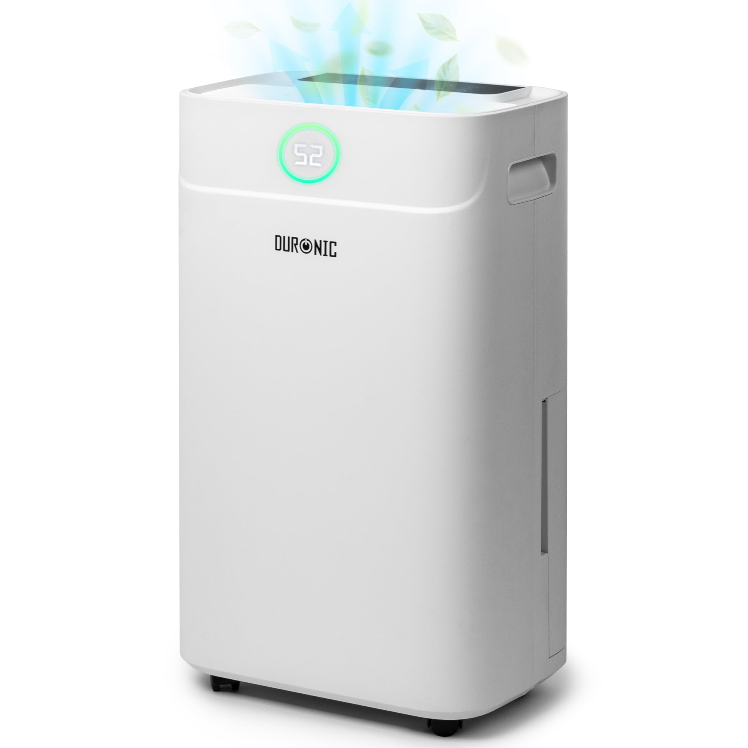 Duronic DH201 Deshumidificador 440 W hasta 20 L al Día, Depósito de 5,1 L | Drenaje Continuo, Temporizador 1-24 h, Control de Humedad 30-80%, Secado de Ropa, Silencioso 48 dB, con Ruedas, Hogar
