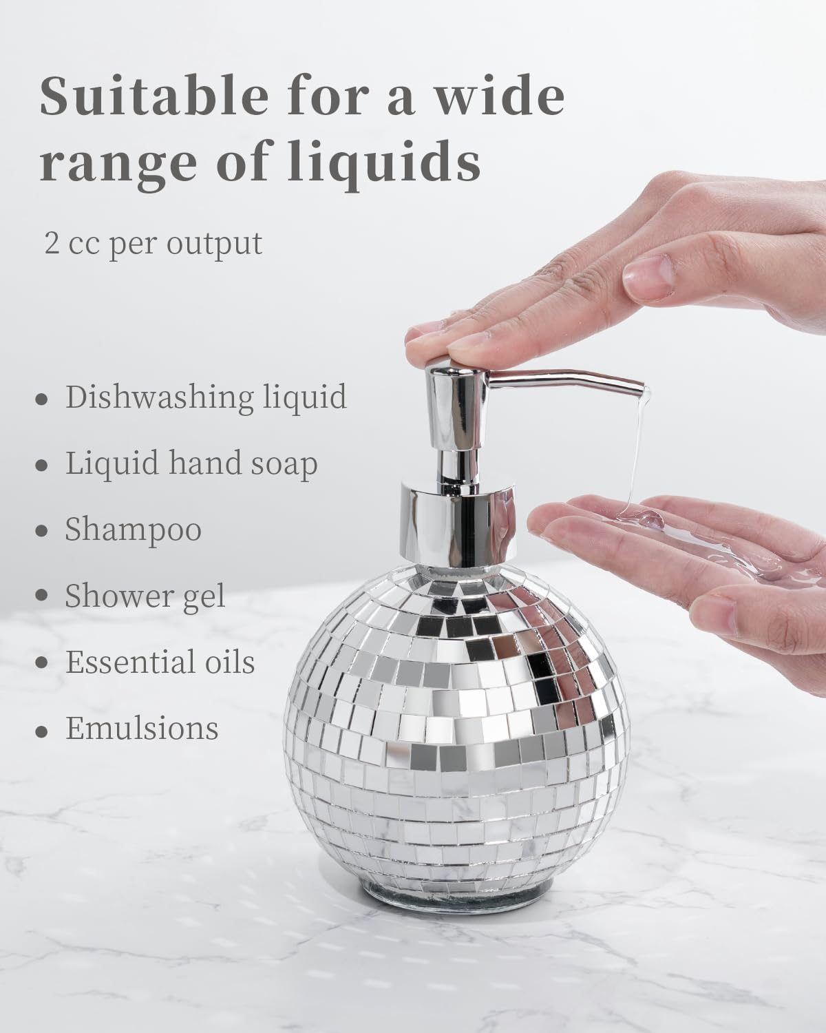 2 Pcs Disco Ball Soap Dispenser - 15oz Glass Mirror Soap Dispenser with Pump for Liquid Hand Soap, Dish Soap, Bathroom & Kitchen Decor