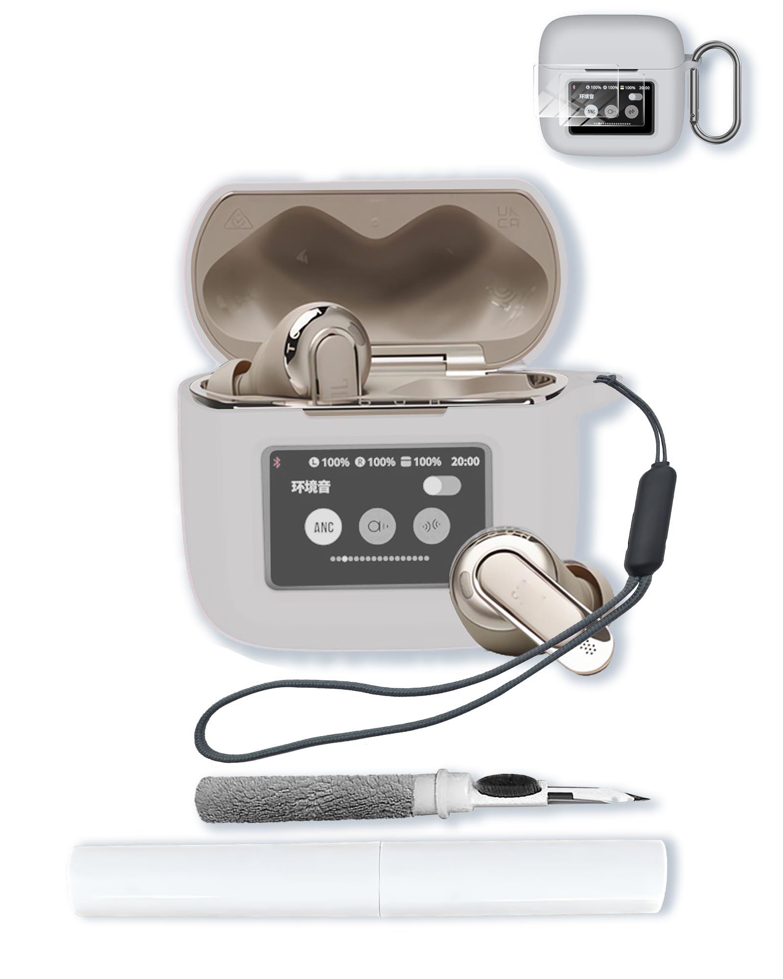 Case for J-B-L Tour PRO 3 True Wireless Earbuds with 2 Pack Screen Protector,Soft Protective,Shockproof, BOVUGAC Silicone Case Cover with Keychain &