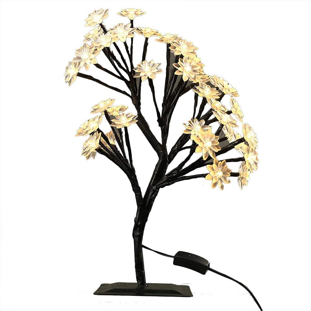 MUNAN 15.8 Inch LED Cherry Blossom Tree Branches Light Table Lamp Night Light Decoration for Indoor Home Desk Top Baby Room Bedside (Warm White, Lotus Shape)
