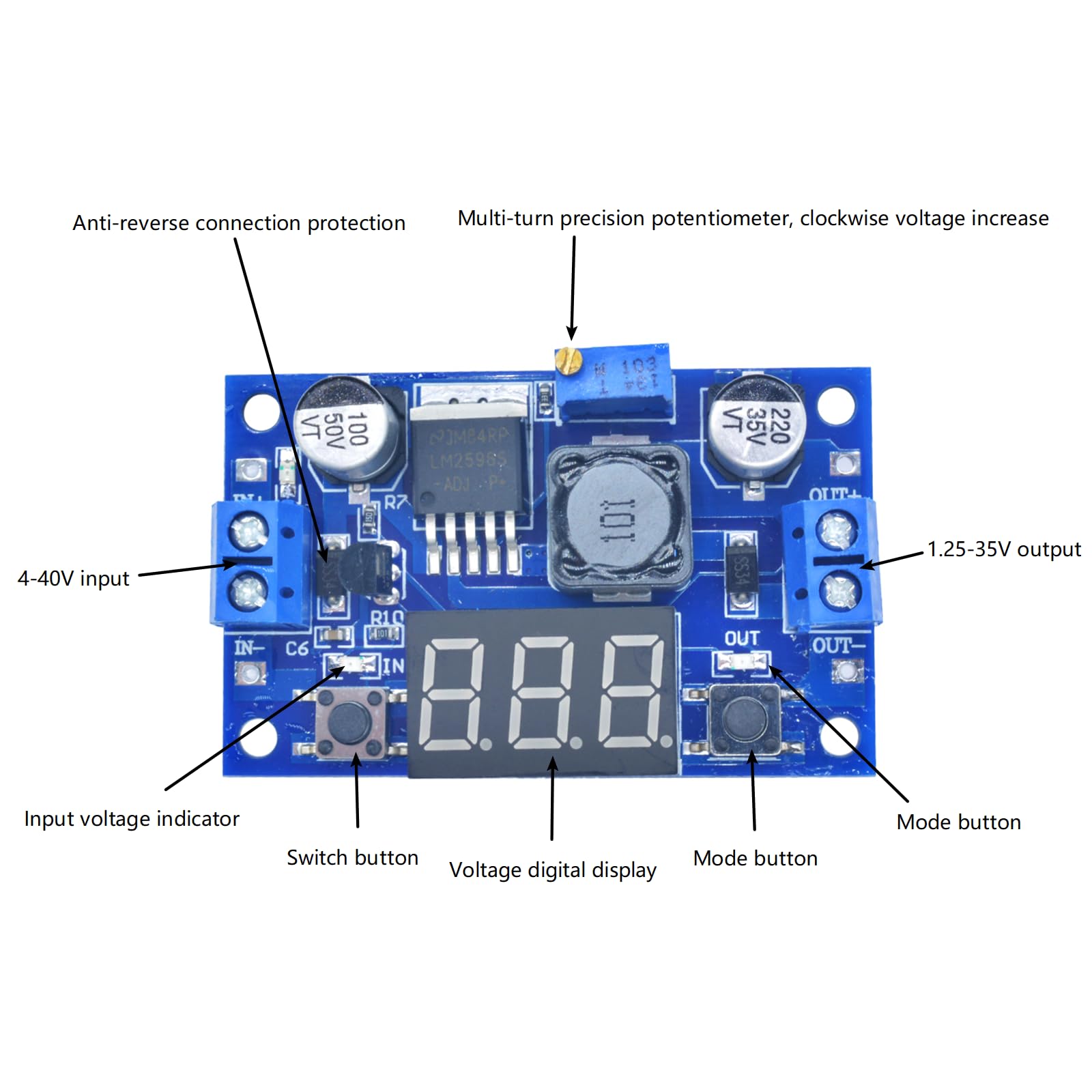 3 Stücke Einstellbares DC-DC Step Down Buck Power Convert Modul-2596 4.0-40V Eingang auf 1.25-37V