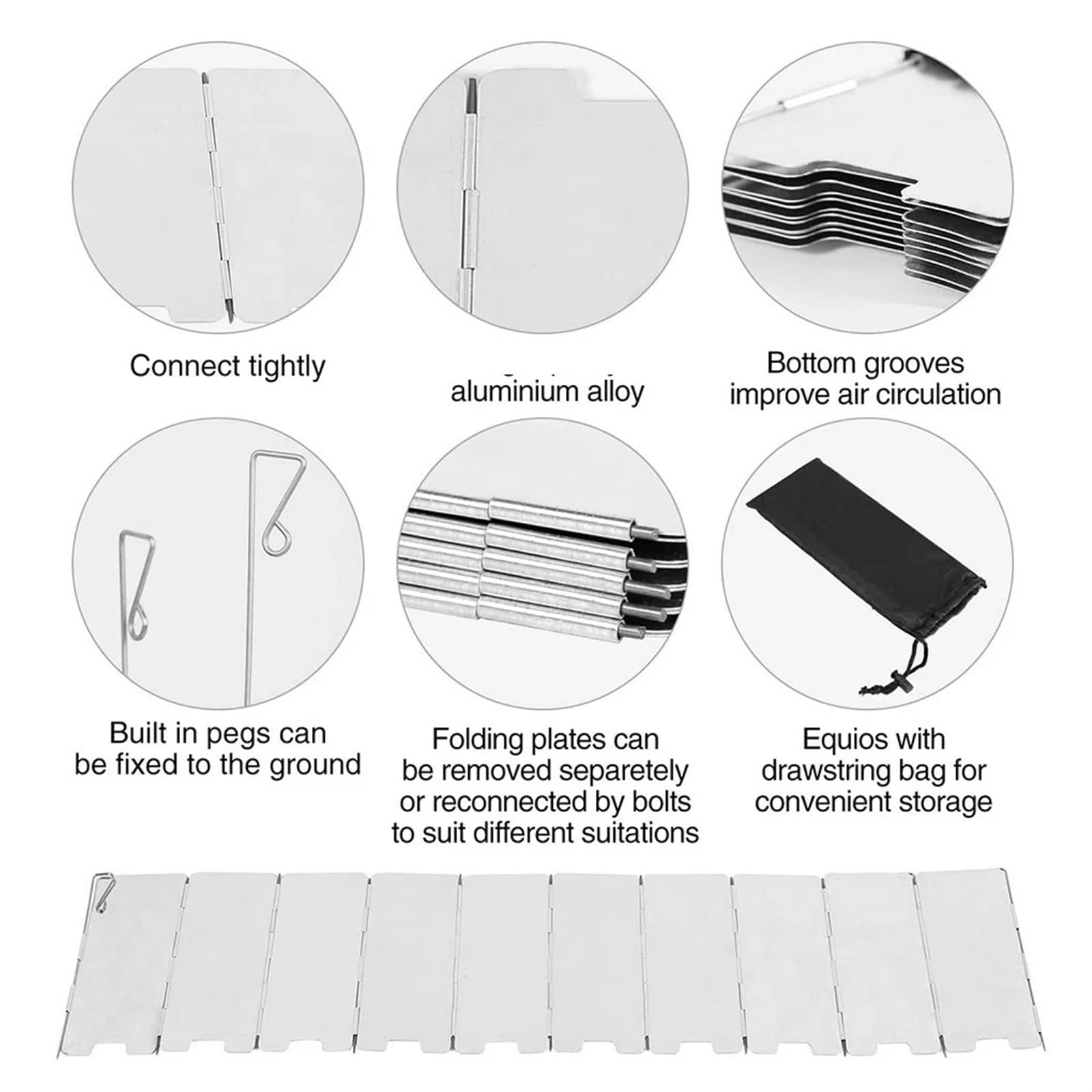 Pare-brise de poêle camping en aluminium | Argent plusieurs tailles : grillades de pique-nique de camping en plein air(10 Plates)