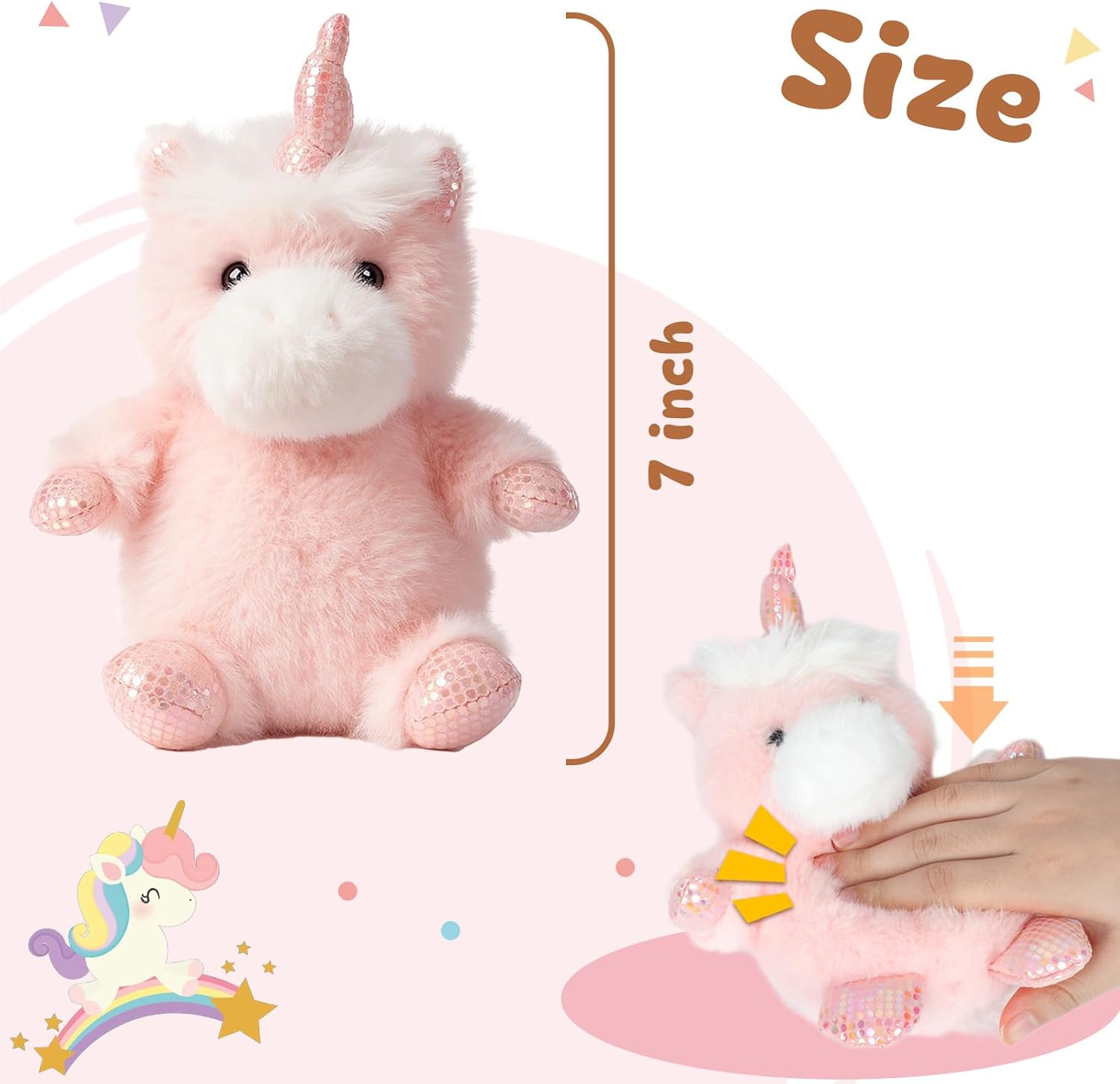 Unicorn Stuffed Animal Adorable Sitting Unicorn Plush Soft Stress Relief Plush Toy Cute Birthday Gifts for Kids Adults,Pink - Image 3