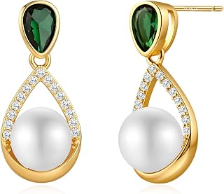 Small Gold Teardrop Pearl Earrings for Women