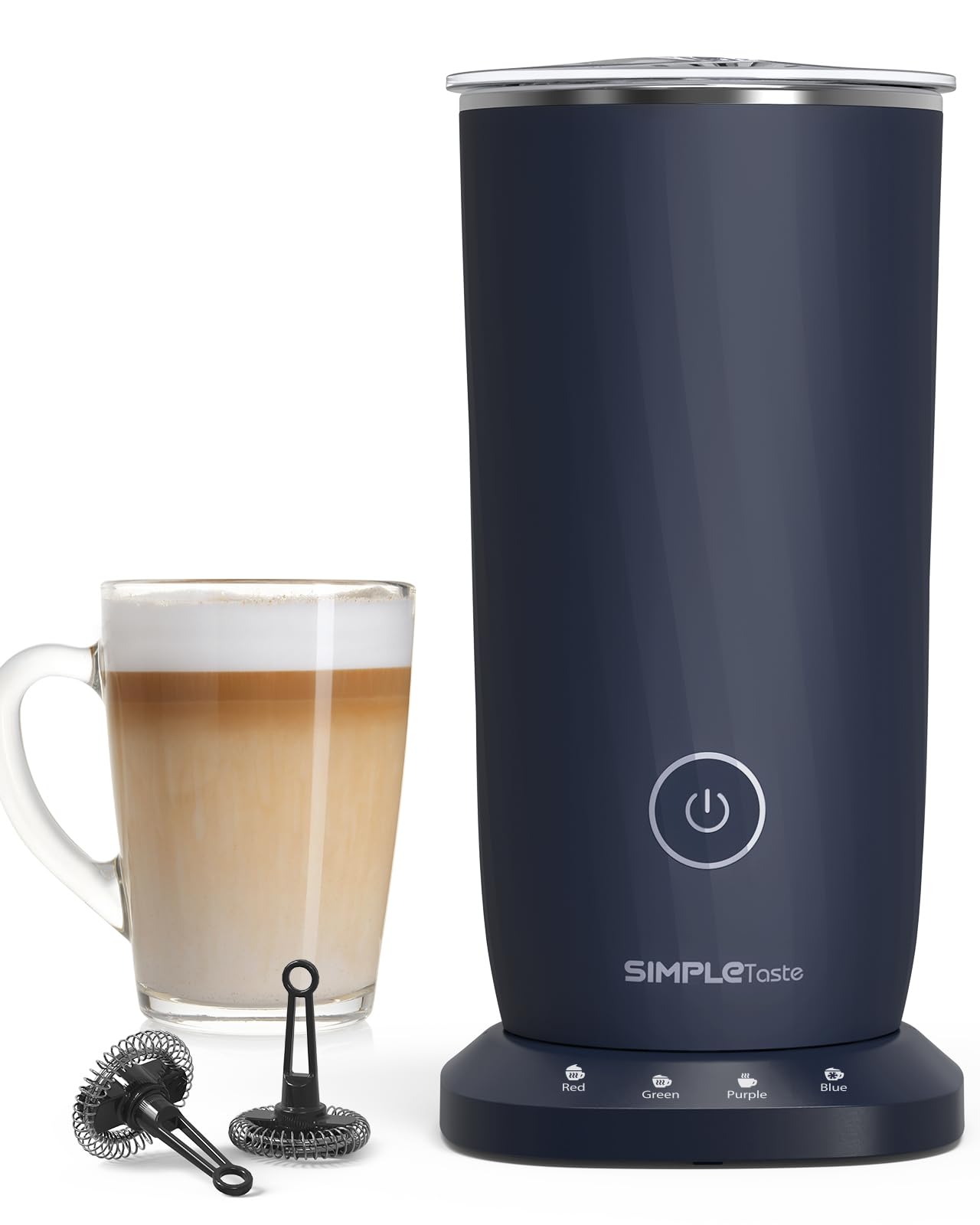 Photo 1 of SIMPLETASTE Milk Frother, 4-in-1 Electric Milk Frother and Steamer, Automatic Warm and Cold Foam Maker and Milk Warmer for Latte, Cappuccinos, Dark Blue