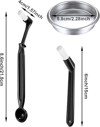 Miniatura 2 de Zhehao Limpiador de cepillo para máquina de café, 4 piezas, cepillo para máquina de café con cuchara y 1 pieza de 2.283 in de acero inoxidable para