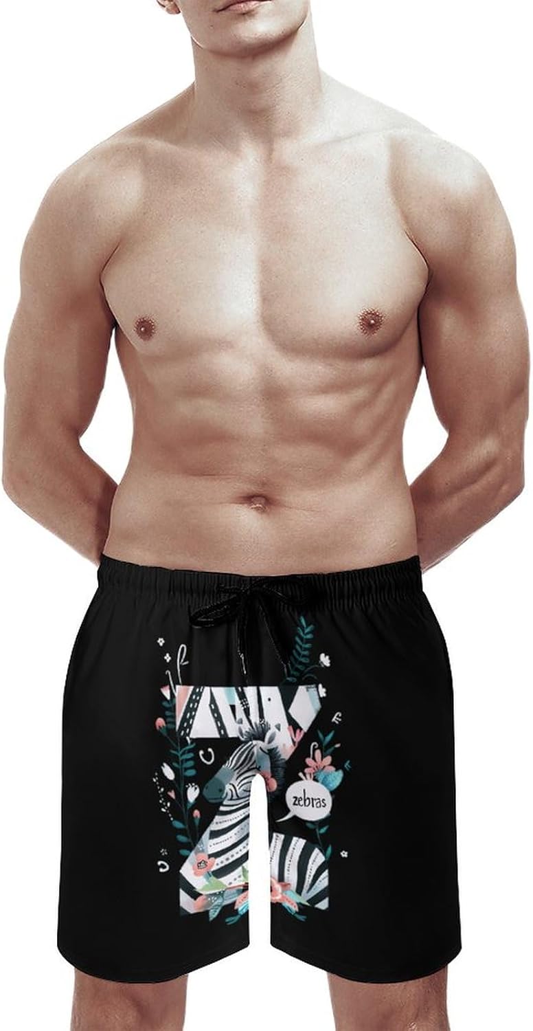 Z for Zebra Casual Men's Swim Trunks Novelty Summer Beach Shorts Swimwear with Pocket