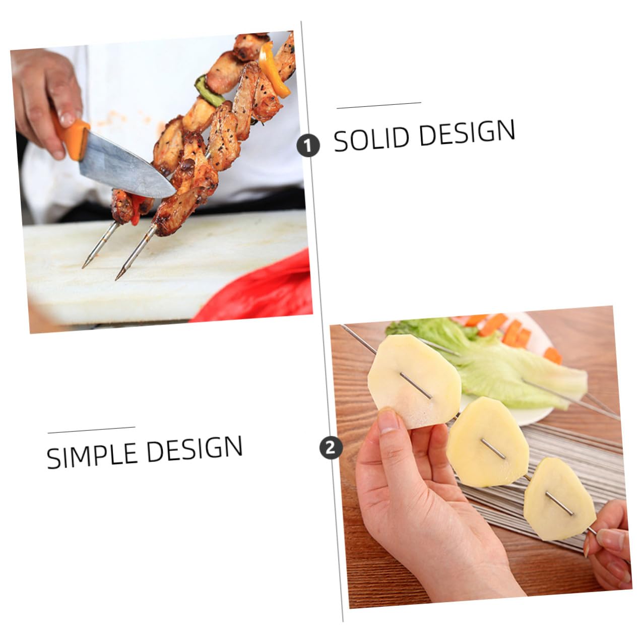 Veemoon 100 Pezzi Spiedini Rotondi in Acciaio Inossidabile 304 da 2Mm X 35Cm Bastoncini per Barbecue Riutilizzabili Resistenti Attrezzi Portatili per Picnic e Grigliate all'Aperto