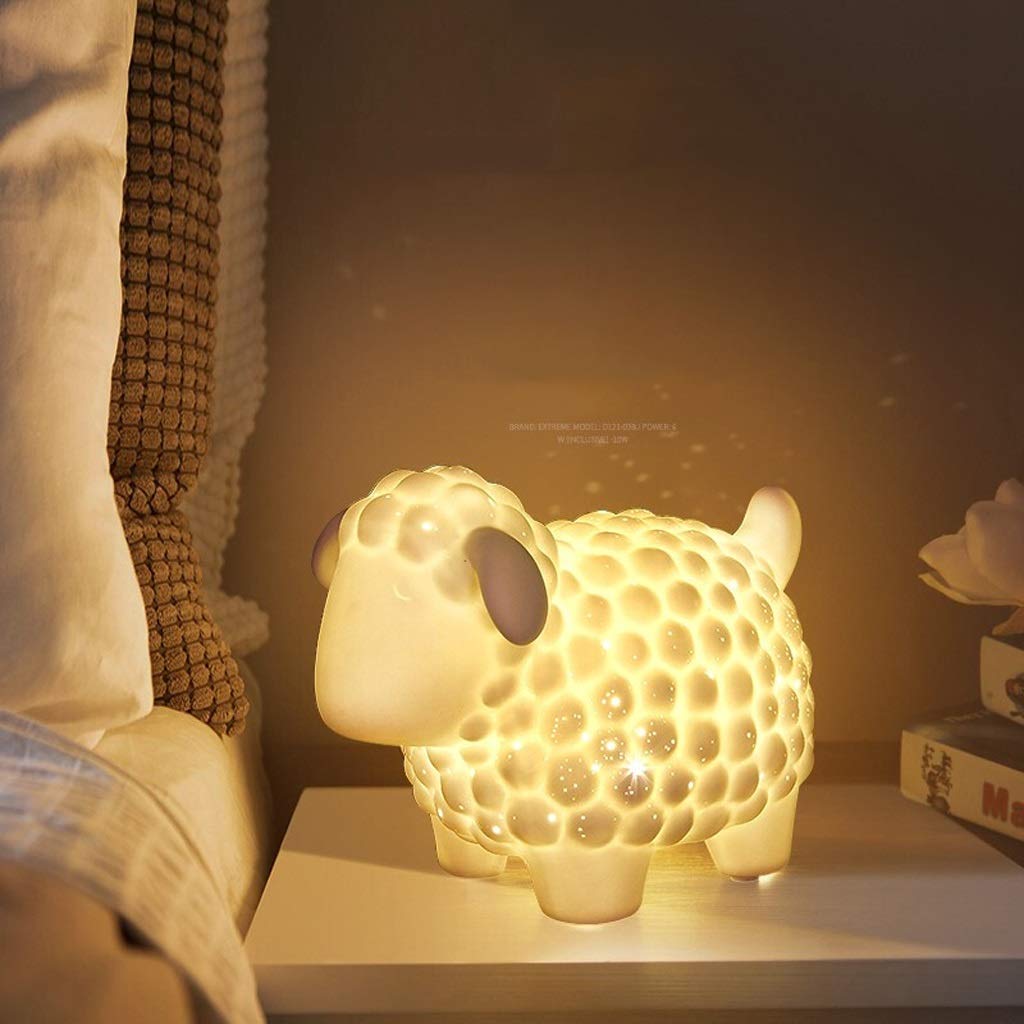 Lámparas de Mesa, Lámpara de Lectura, Lámpara de Escritorio, Lámpara de Mesa de Porcelana Blanca con Forma de Animal, Oveja, Lámpara de Noche para Dormitorio, Lámpara de Mesa