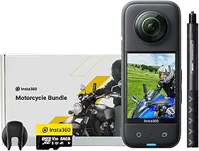 Câmera de Ação Insta360 X3, Kit de Motocicleta, Impermeável, Sensores de 48 MP de 1/2 polegada, Vídeo HDR ativo 5,7K 360º, Foto de 72 MP, Lente Única 4K, Modo Me de 60 FPS, Estabilização