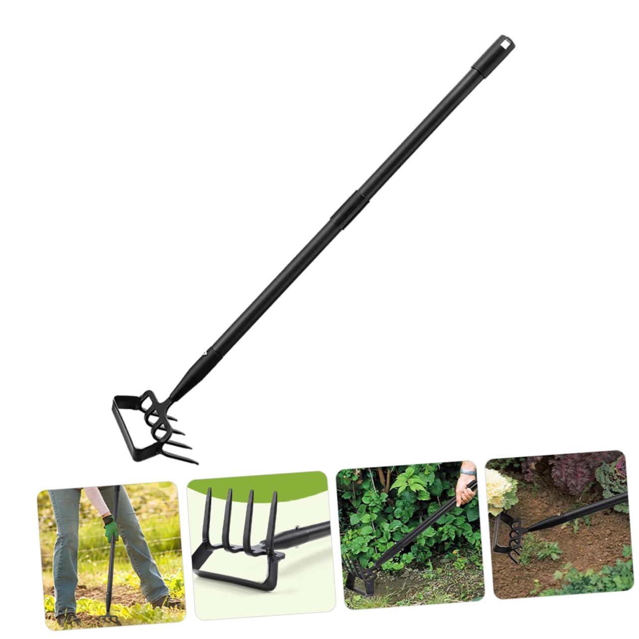 NUOBESTY Rastrello per Diserbo in Acciaio Inox Nero, Leggero e Portatile | Doppio Uso da Giardino, Scavo di Fossi, Utensile Multiuso per Cura delle Piante