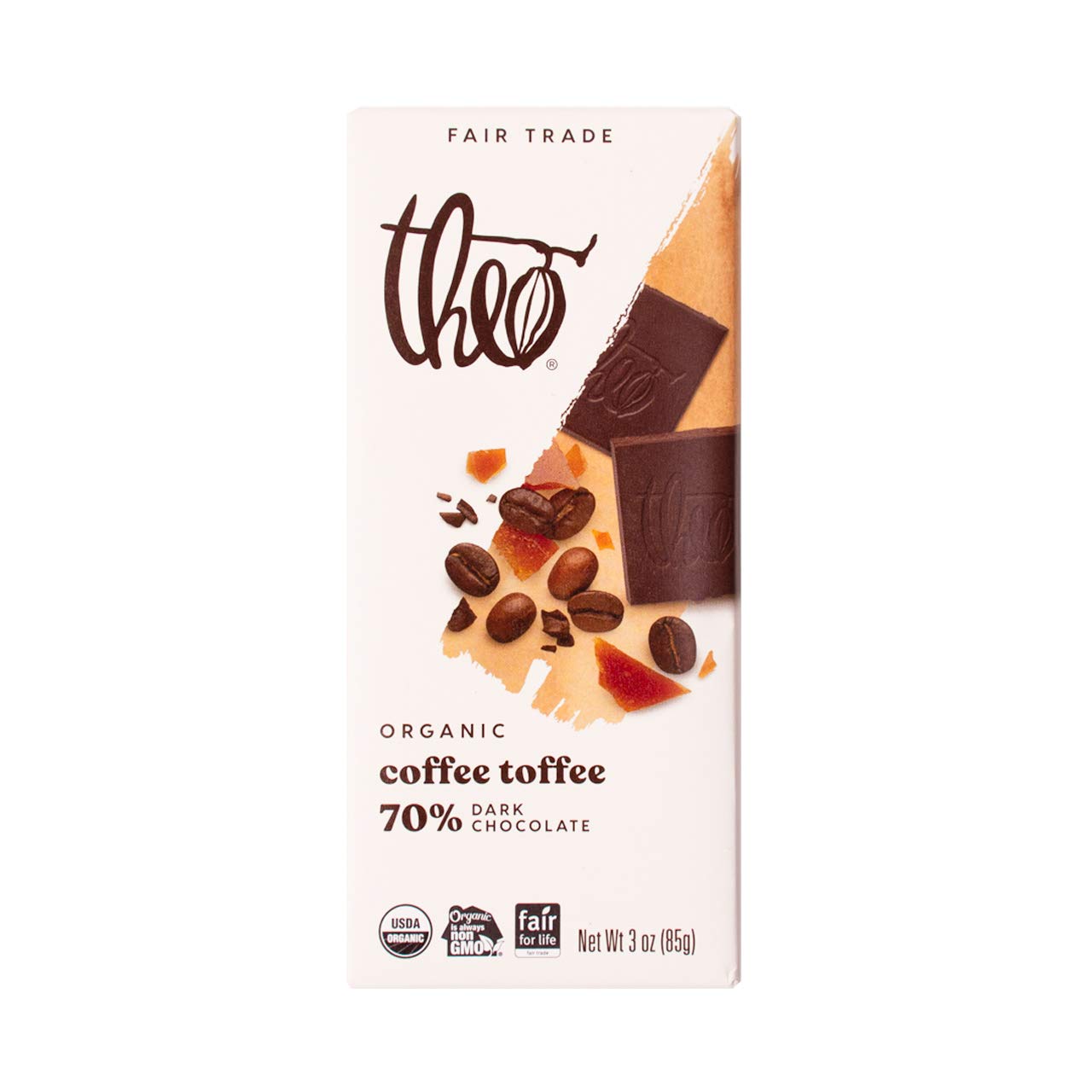Theo Chocolate Coffee Toffee Organic Dark Chocolate Bar, 70% Cacao, 6 Pack | Fair Trade
